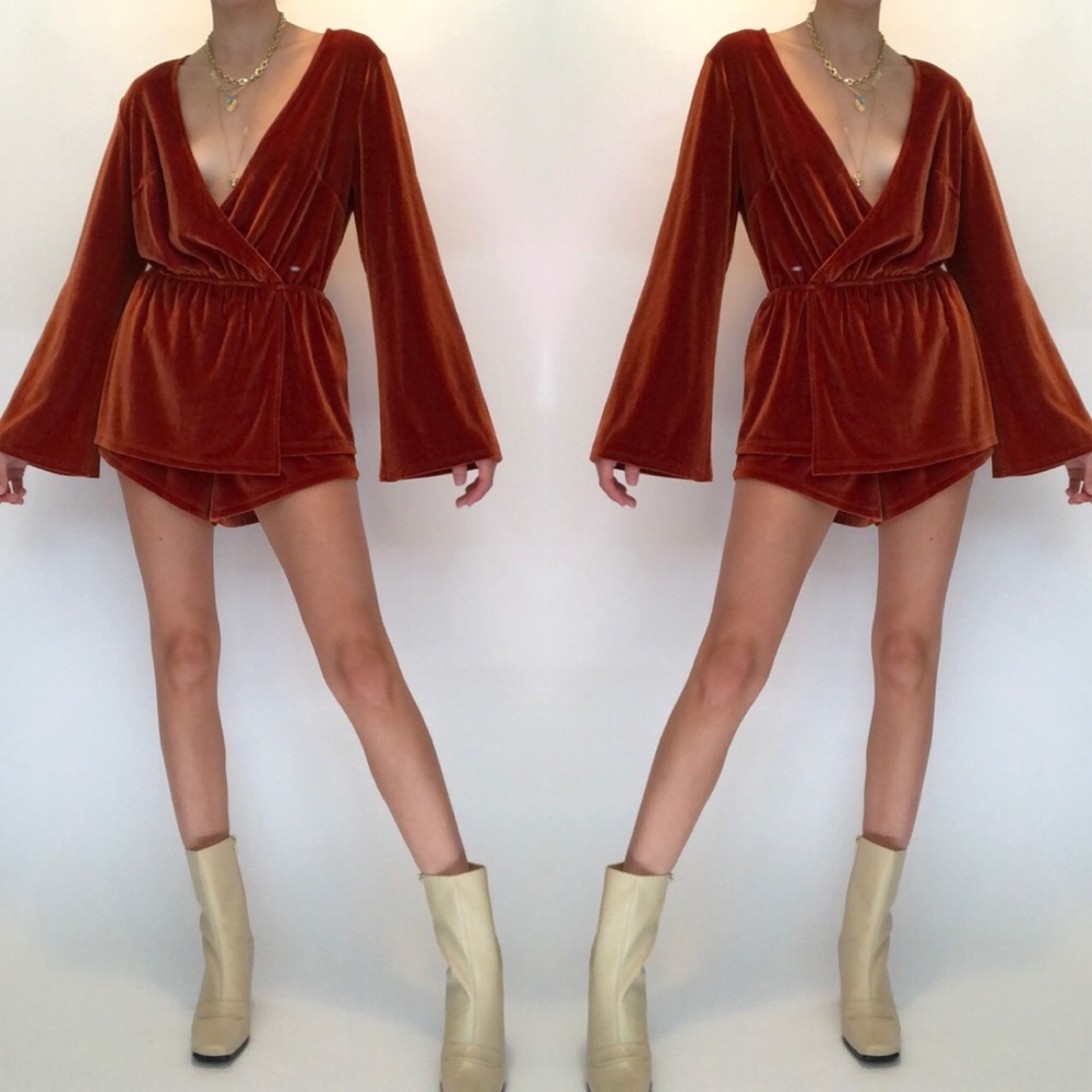 💋SOLD💋 SABO SKIRT BELL SLEEVE VELVET ROMPER